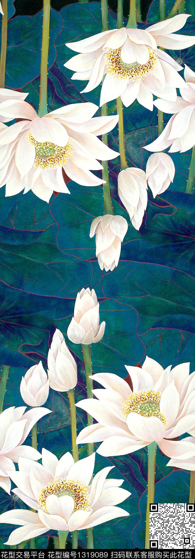 荷花牡丹向日葵中国风数码印花华亿平台下载（图片编号: 1319089） - 瓦栏（Walan）
