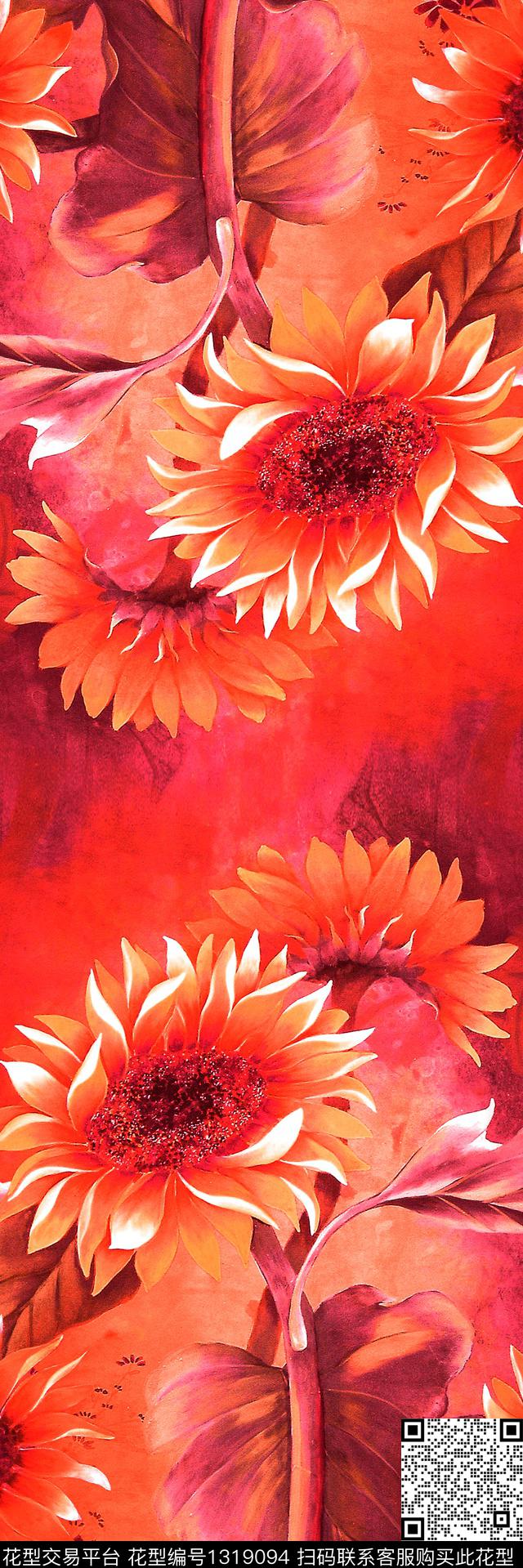 荷花牡丹向日葵中国风数码印花华亿平台下载（图片编号: 1319094） - 瓦栏（Walan）