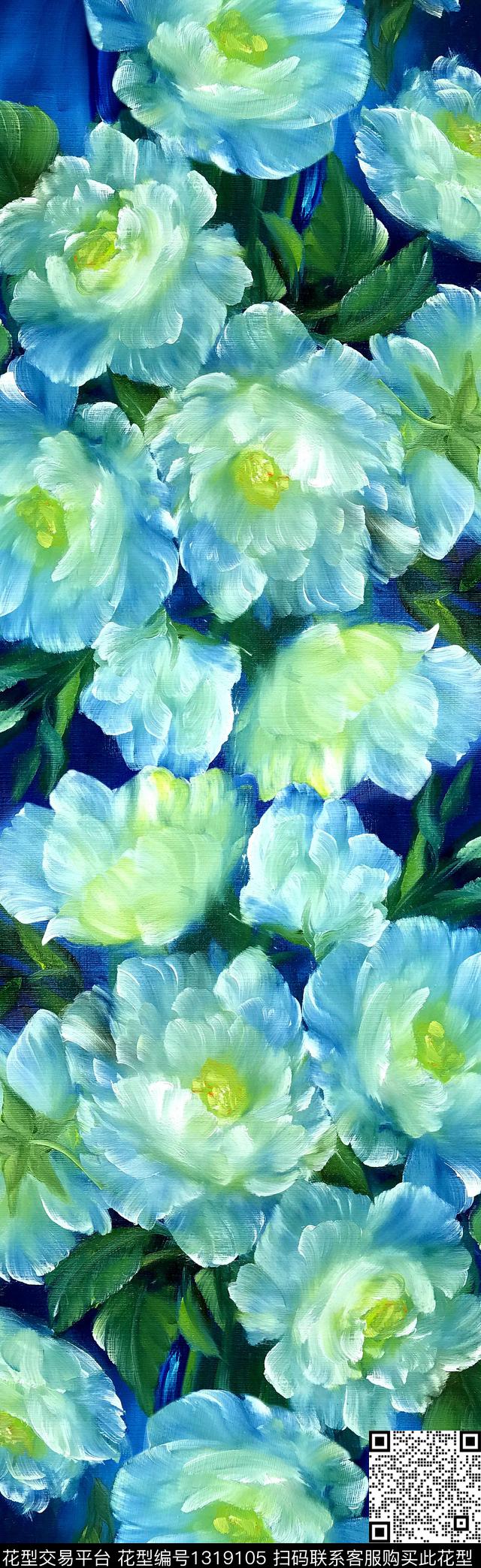 牡丹向日葵中国风数码印花华亿平台下载（图片编号: 1319105） - 瓦栏（Walan）