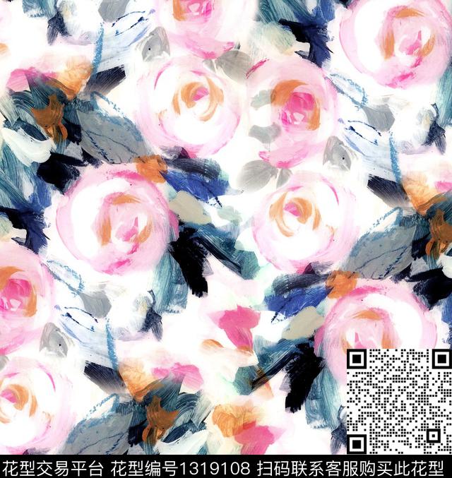 荷花玫瑰花牡丹数码印花华亿平台下载（图片编号: 1319108） - 瓦栏（Walan）