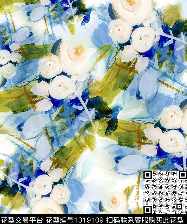 玫瑰花数码印花华亿平台下载（图片编号: 1319109） - 瓦栏（Walan）