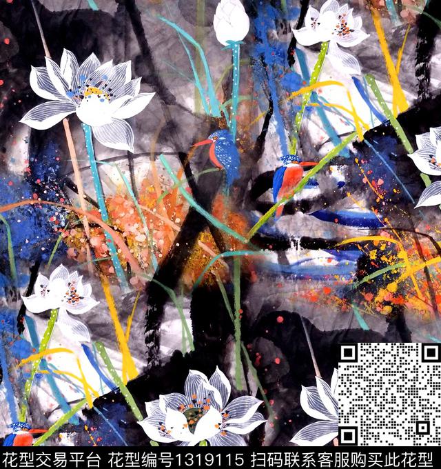 荷花数码印花华亿平台下载（图片编号: 1319115） - 瓦栏（Walan）