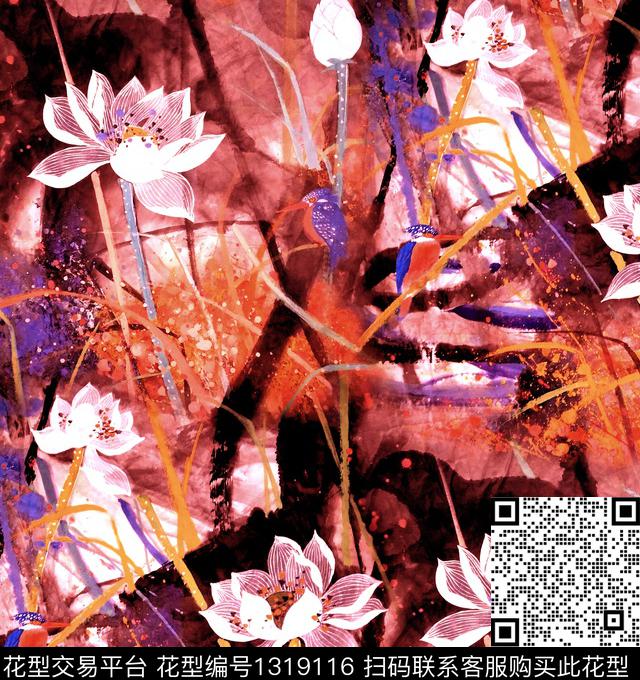 荷花玫瑰花牡丹数码印花华亿平台下载（图片编号: 1319116） - 瓦栏（Walan）