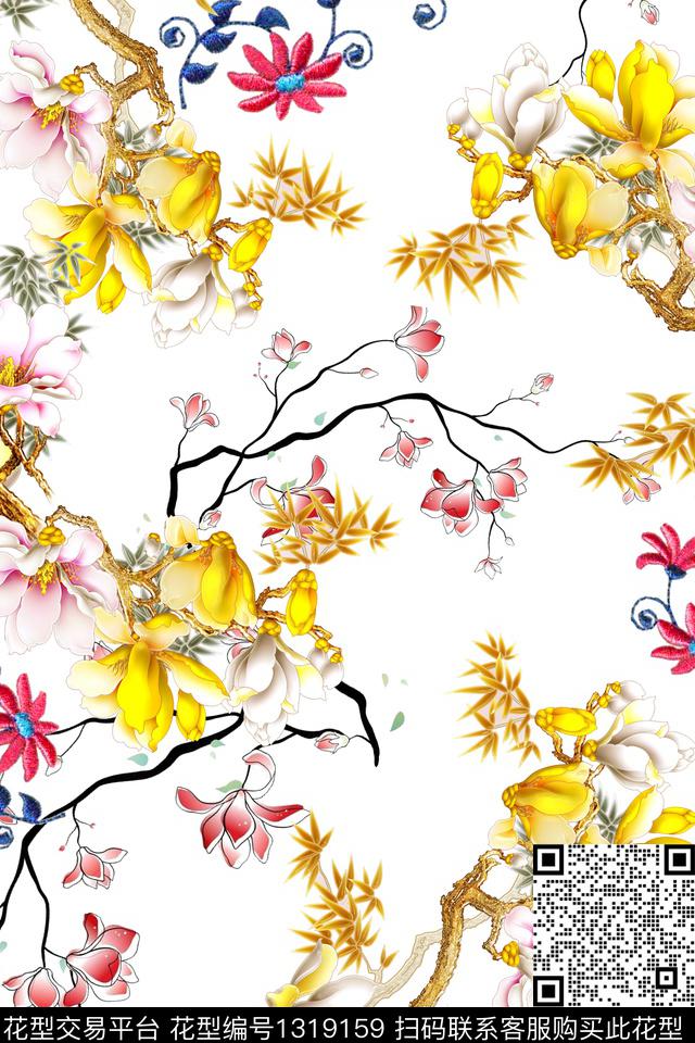 香云纱中国风真丝数码印花华亿平台下载（图片编号: 1319159） - 瓦栏（Walan）