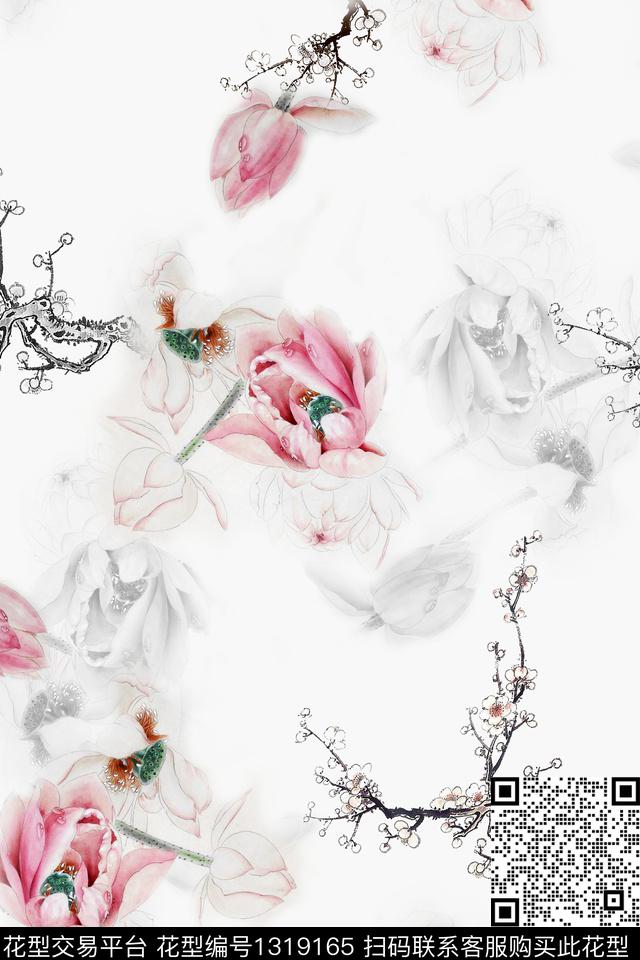 梅花荷花香云纱数码印花华亿平台下载（图片编号: 1319165） - 瓦栏（Walan）