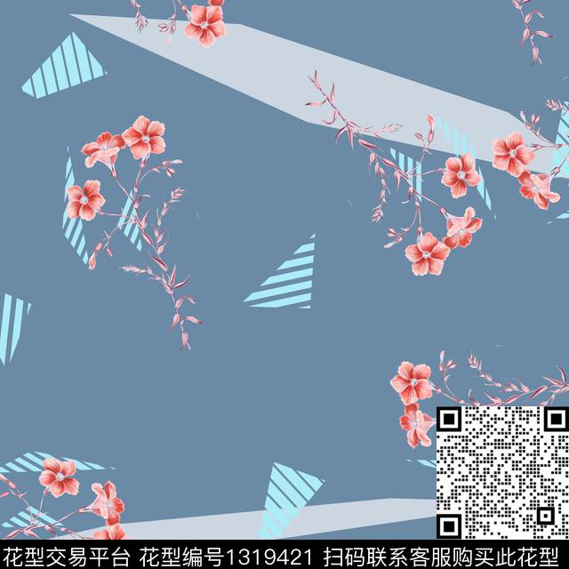 几何满版散花中国风数码印花华亿平台下载（图片编号: 1319421） - 瓦栏（Walan）