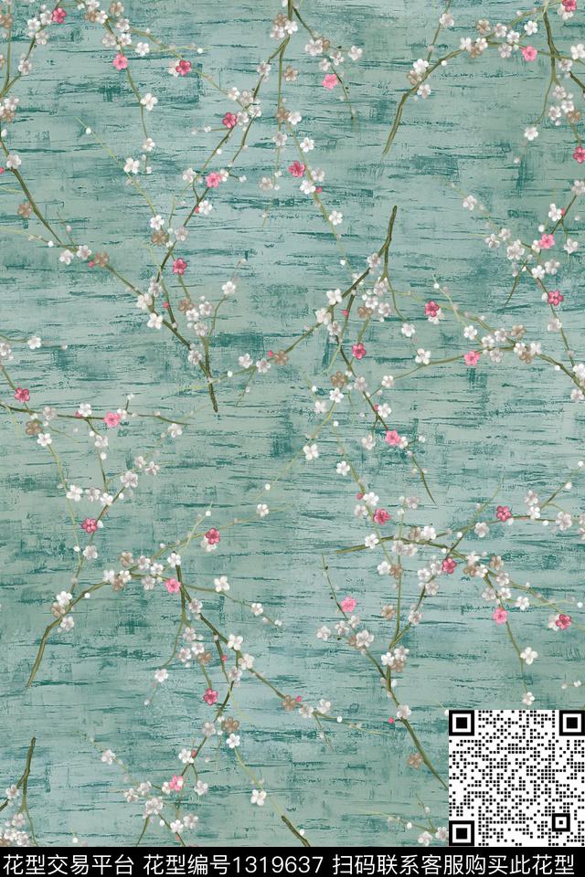 水彩连衣裙树枝数码印花华亿平台下载（图片编号: 1319637） - 瓦栏（Walan）