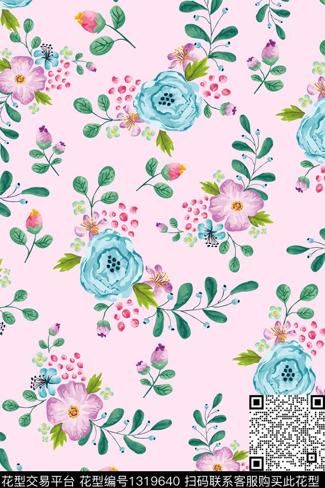 田园趋势华亿平台水彩数码印花华亿平台下载（图片编号: 1319640） - 瓦栏（Walan）