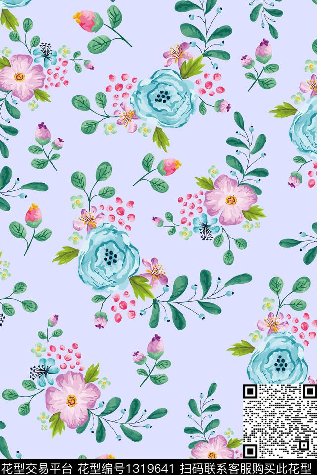 趋势华亿平台水彩花卉数码印花华亿平台下载（图片编号: 1319641） - 瓦栏（Walan）