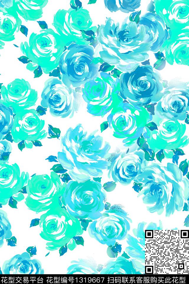 白底花抽象花卉小清新数码印花华亿平台下载（图片编号: 1319667） - 瓦栏（Walan）