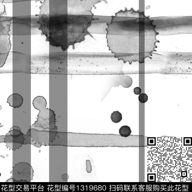 笔触格子水墨风数码印花华亿平台下载（图片编号: 1319680） - 瓦栏（Walan）