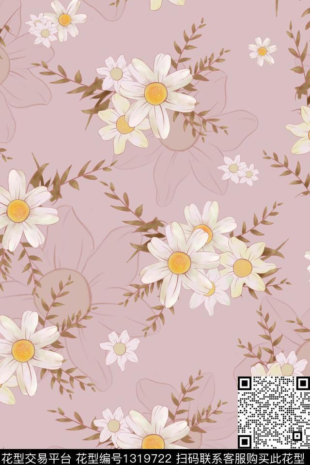 花卉小清新素雅数码印花华亿平台下载（图片编号: 1319722） - 瓦栏（Walan）