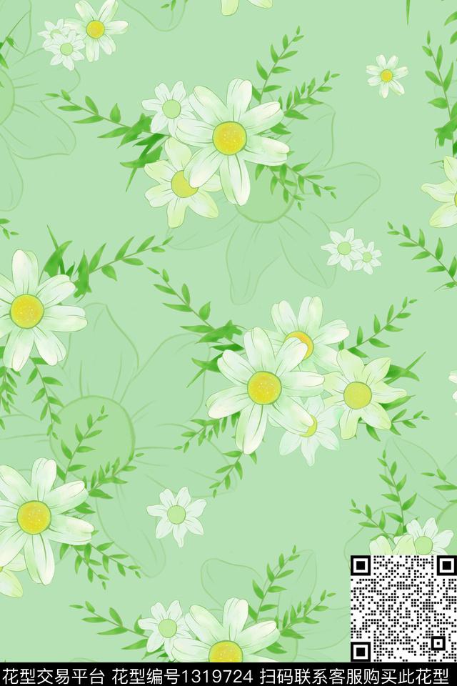 花卉小清新素雅数码印花华亿平台下载（图片编号: 1319724） - 瓦栏（Walan）