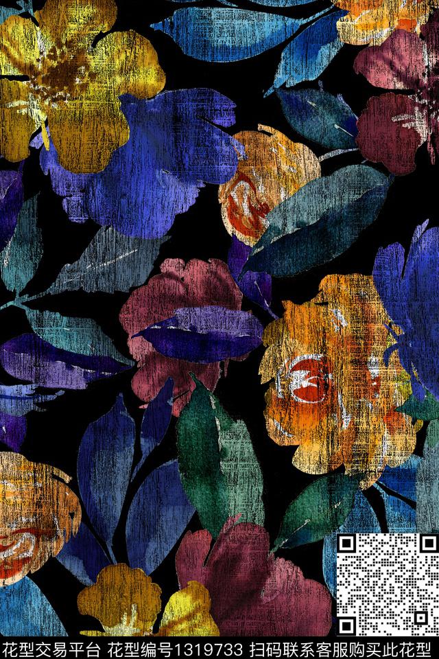 花卉满版散花老年人华亿平台数码印花华亿平台下载（图片编号: 1319733） - 瓦栏（Walan）