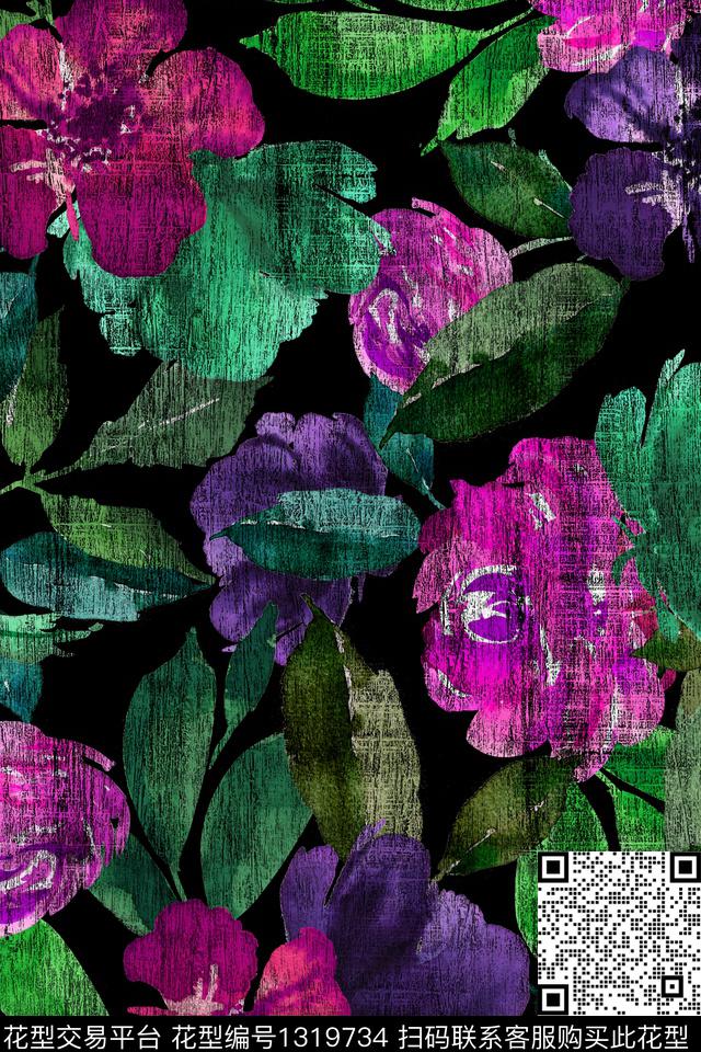 花卉满版散花老年人华亿平台数码印花华亿平台下载（图片编号: 1319734） - 瓦栏（Walan）