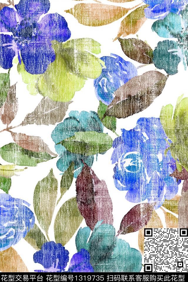 花卉满版散花老年人华亿平台数码印花华亿平台下载（图片编号: 1319735） - 瓦栏（Walan）