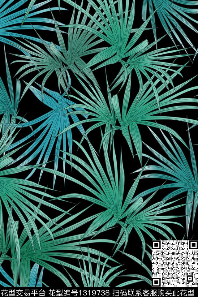 绿植树叶花卉满版散花数码印花华亿平台下载（图片编号: 1319738） - 瓦栏（Walan）