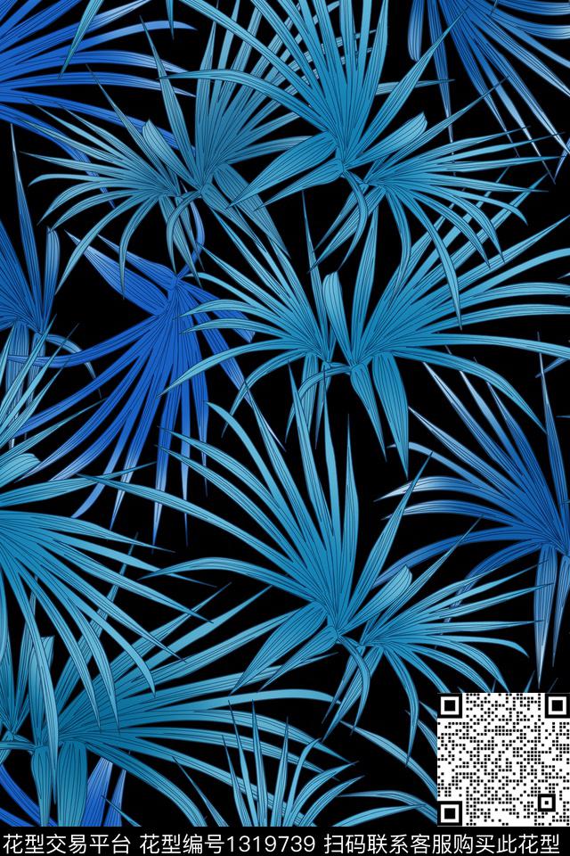 绿植树叶花卉满版散花数码印花华亿平台下载（图片编号: 1319739） - 瓦栏（Walan）