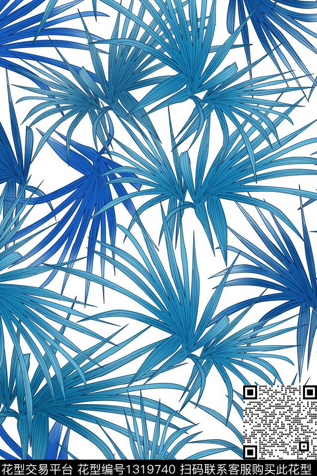 绿植树叶花卉满版散花数码印花华亿平台下载（图片编号: 1319740） - 瓦栏（Walan）