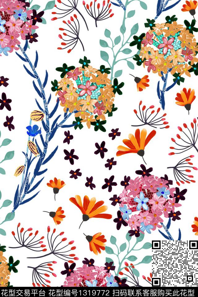 清爽底花卉春夏华亿平台小碎花数码印花华亿平台下载（图片编号: 1319772） - 瓦栏（Walan）