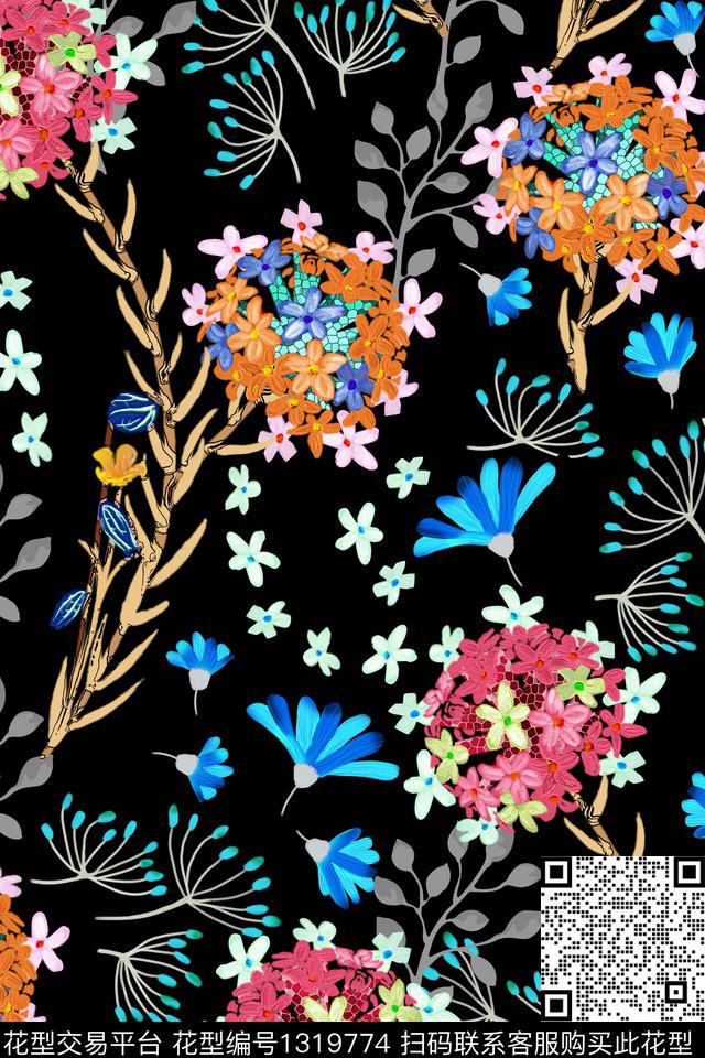 清爽底花卉春夏华亿平台小碎花数码印花华亿平台下载（图片编号: 1319774） - 瓦栏（Walan）