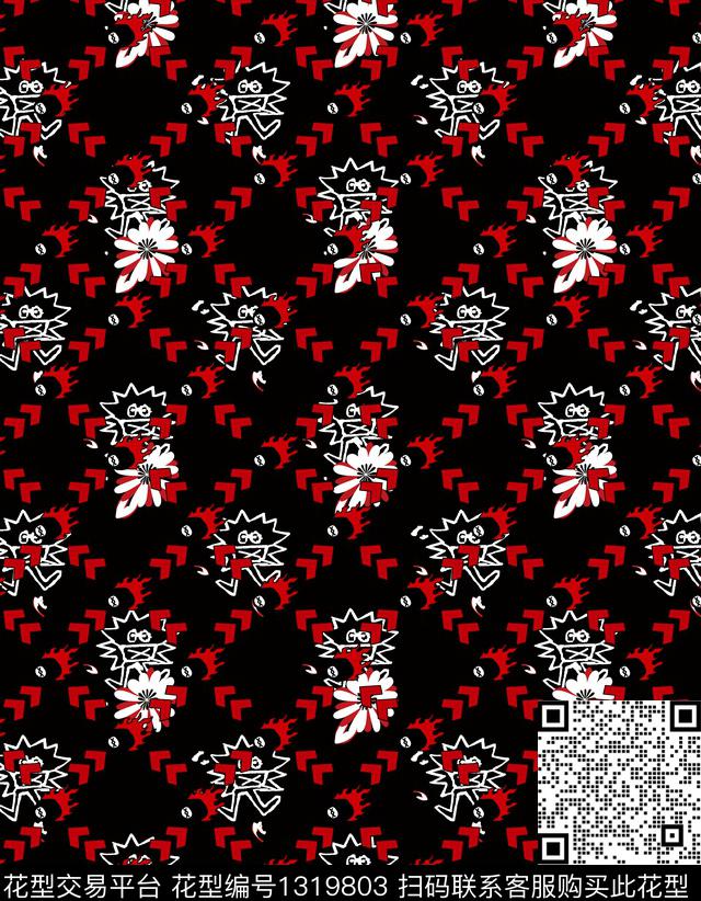 卡通人物几何男装数码印花华亿平台下载（图片编号: 1319803） - 瓦栏（Walan）