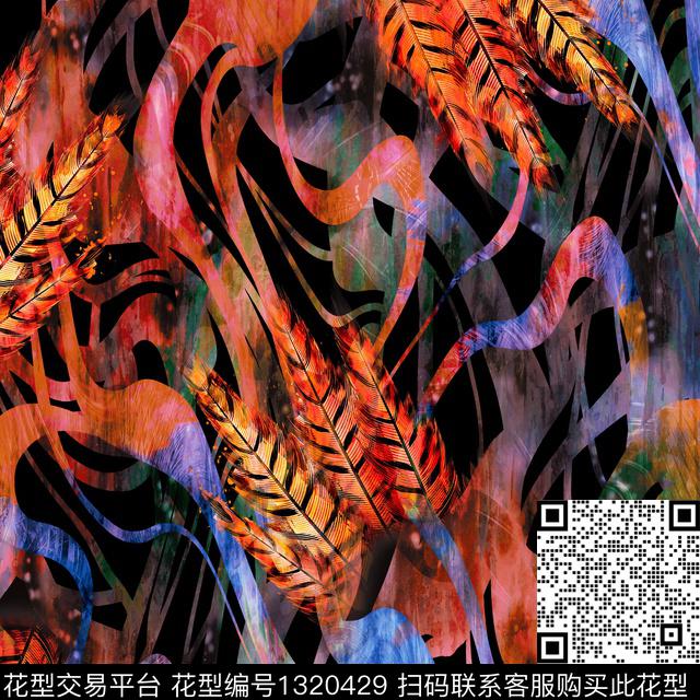 几何花卉大牌风数码印花华亿平台下载（图片编号: 1320429） - 瓦栏（Walan）