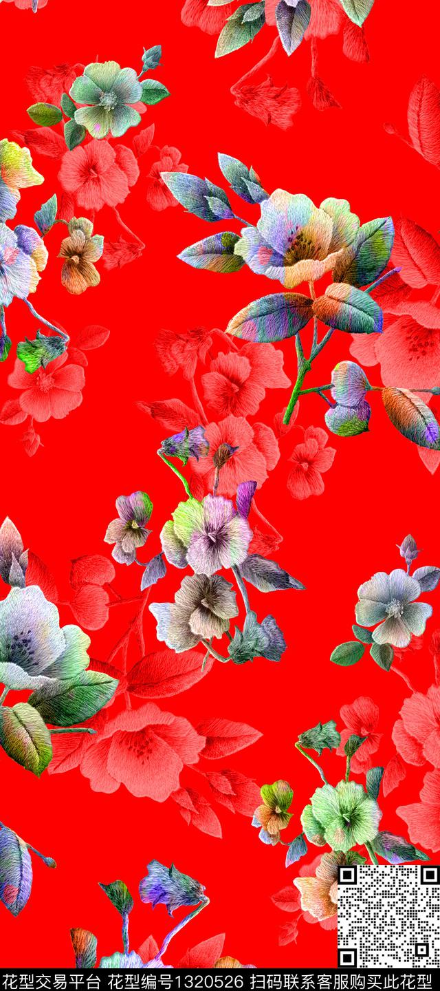 梅花香云纱中国风数码印花华亿平台下载（图片编号: 1320526） - 瓦栏（Walan）