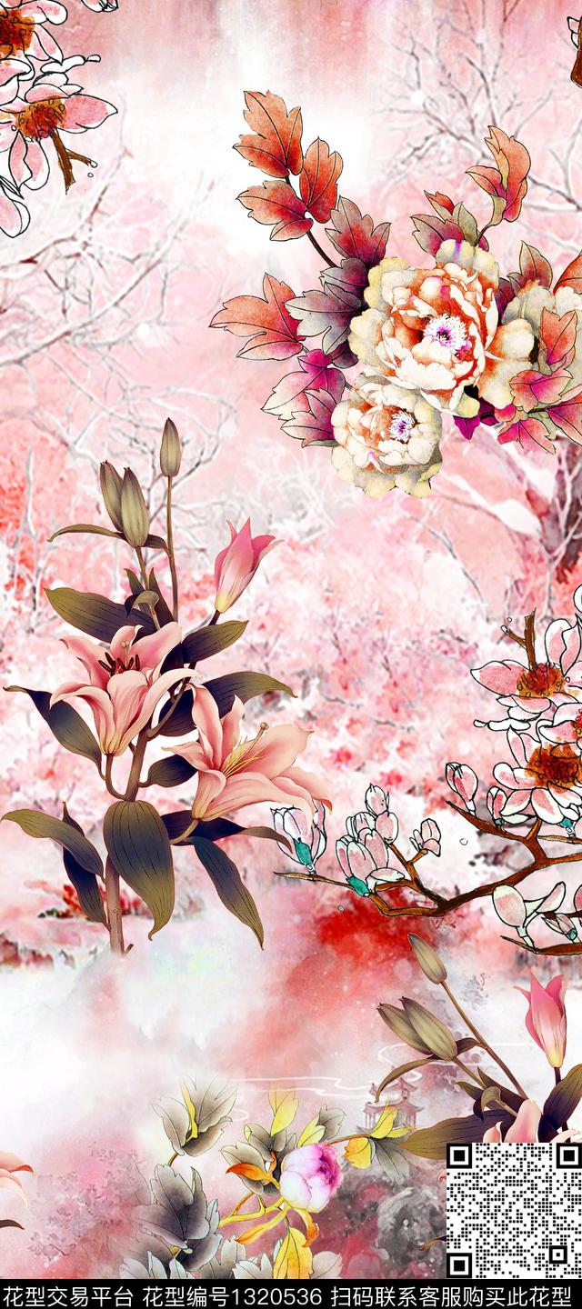 香云纱桃花中国风数码印花华亿平台下载（图片编号: 1320536） - 瓦栏（Walan）