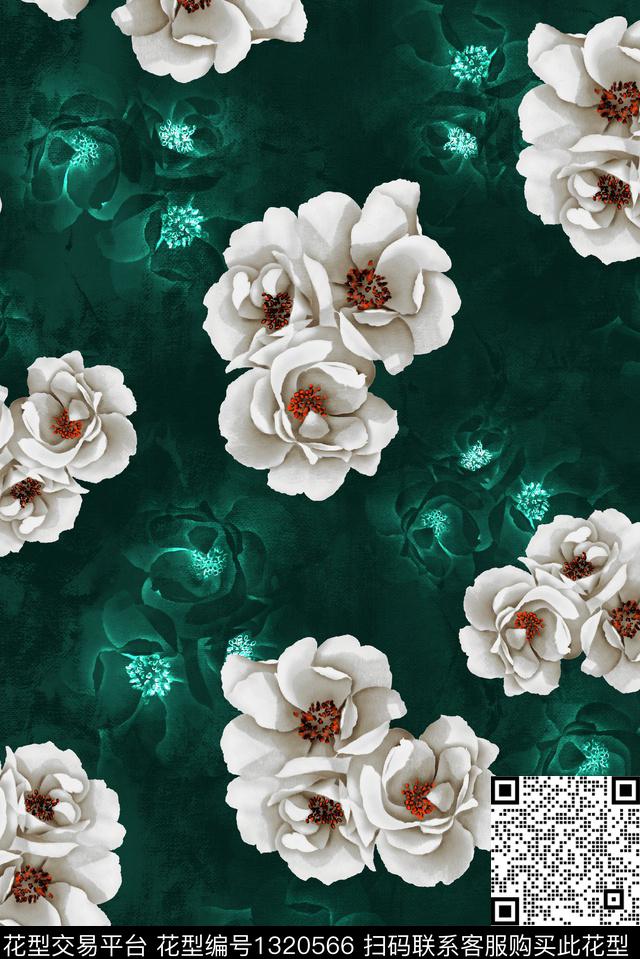 花卉大牌风休闲数码印花华亿平台下载（图片编号: 1320566） - 瓦栏（Walan）