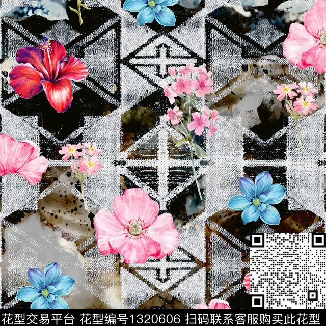 潮牌大牌风抽象数码印花华亿平台下载（图片编号: 1320606） - 瓦栏（Walan）