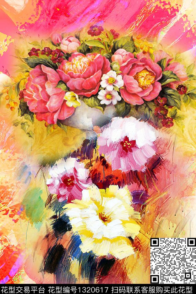 定位花潮牌抽象数码印花华亿平台下载（图片编号: 1320617） - 瓦栏（Walan）