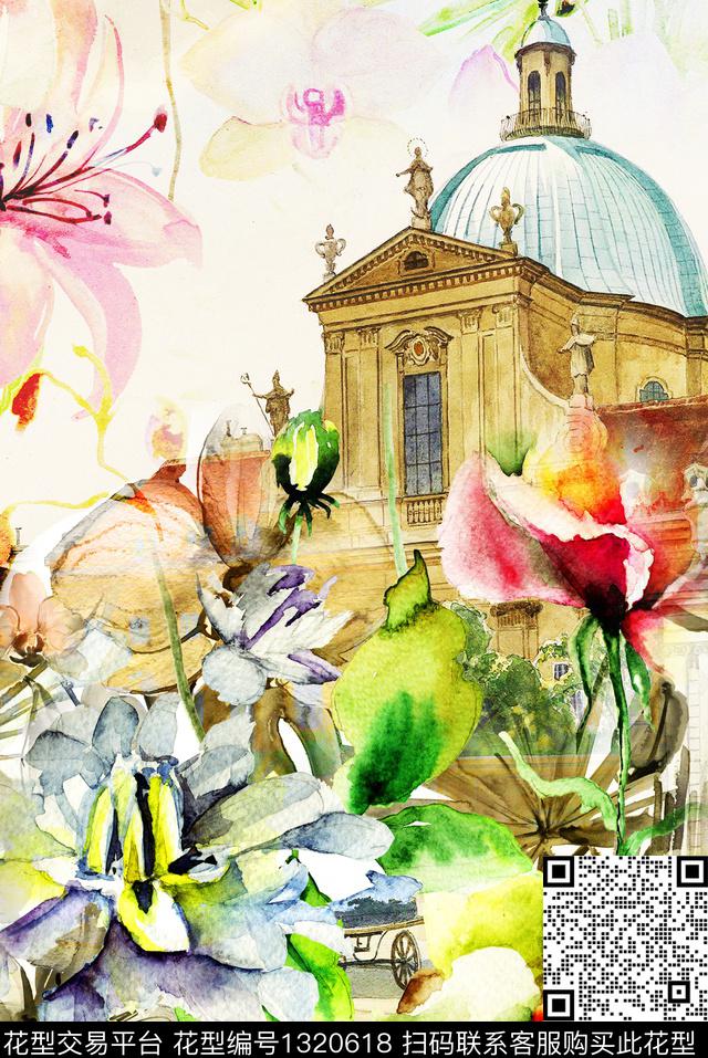 定位花潮牌抽象数码印花华亿平台下载（图片编号: 1320618） - 瓦栏（Walan）