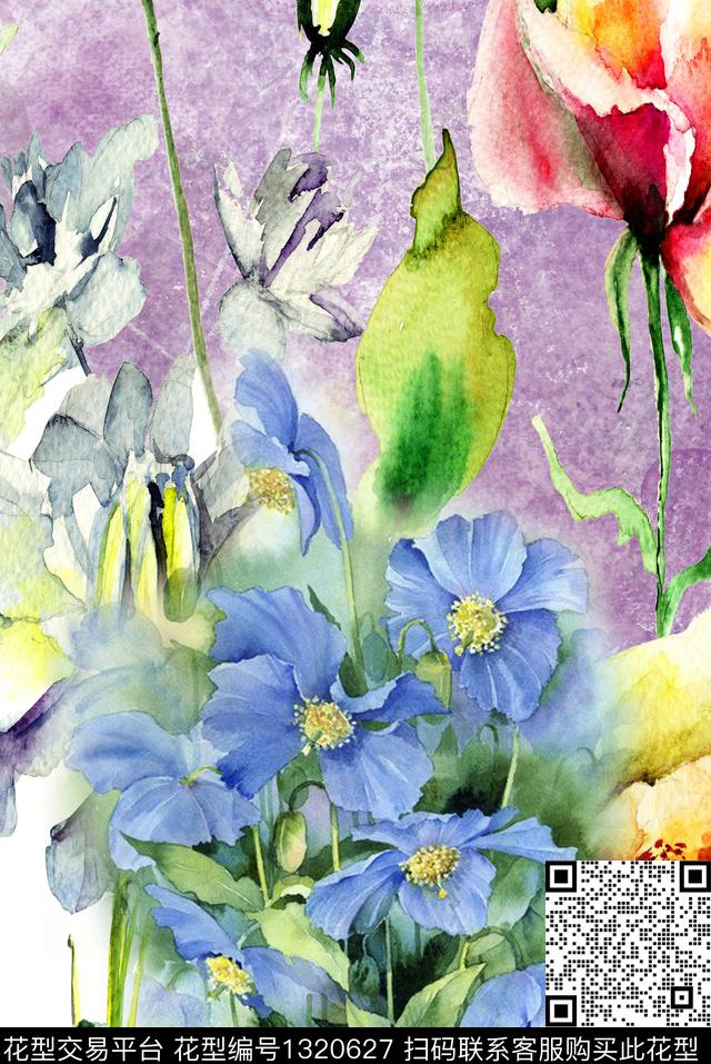 定位花潮牌抽象数码印花华亿平台下载（图片编号: 1320627） - 瓦栏（Walan）