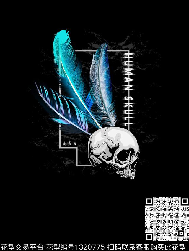 胸前独幅黑白华亿平台抽象男装数码印花华亿平台下载（图片编号: 1320775） - 瓦栏（Walan）