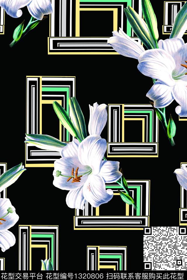 大牌风小碎花黑底花卉数码印花华亿平台下载（图片编号: 1320806） - 瓦栏（Walan）