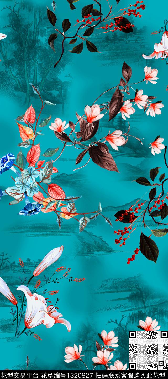 香云纱中国风真丝数码印花华亿平台下载（图片编号: 1320827） - 瓦栏（Walan）