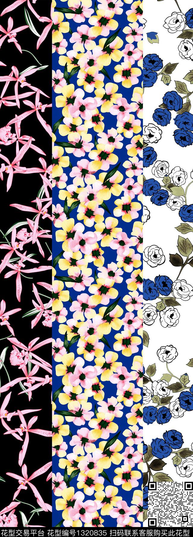 格子几何鲜花数码印花华亿平台下载（图片编号: 1320835） - 瓦栏（Walan）