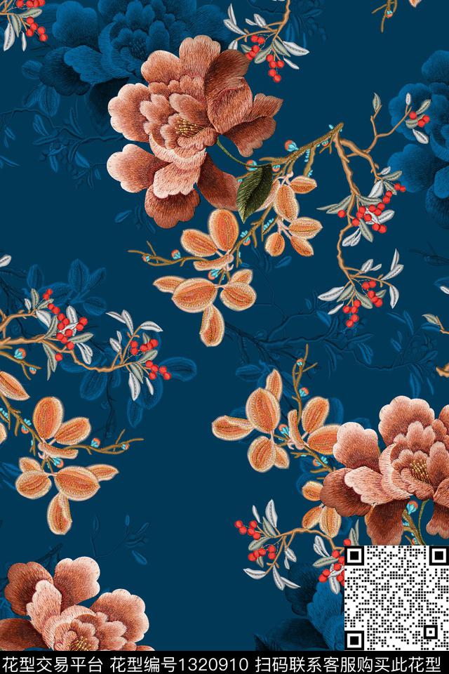 花卉绣花华亿平台1/2接数码印花华亿平台下载（图片编号: 1320910） - 瓦栏（Walan）