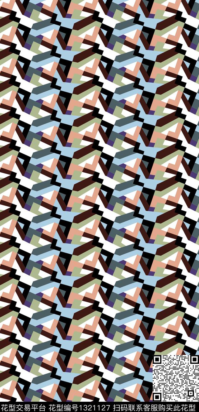 格子几何大牌风数码印花华亿平台下载（图片编号: 1321127） - 瓦栏（Walan）