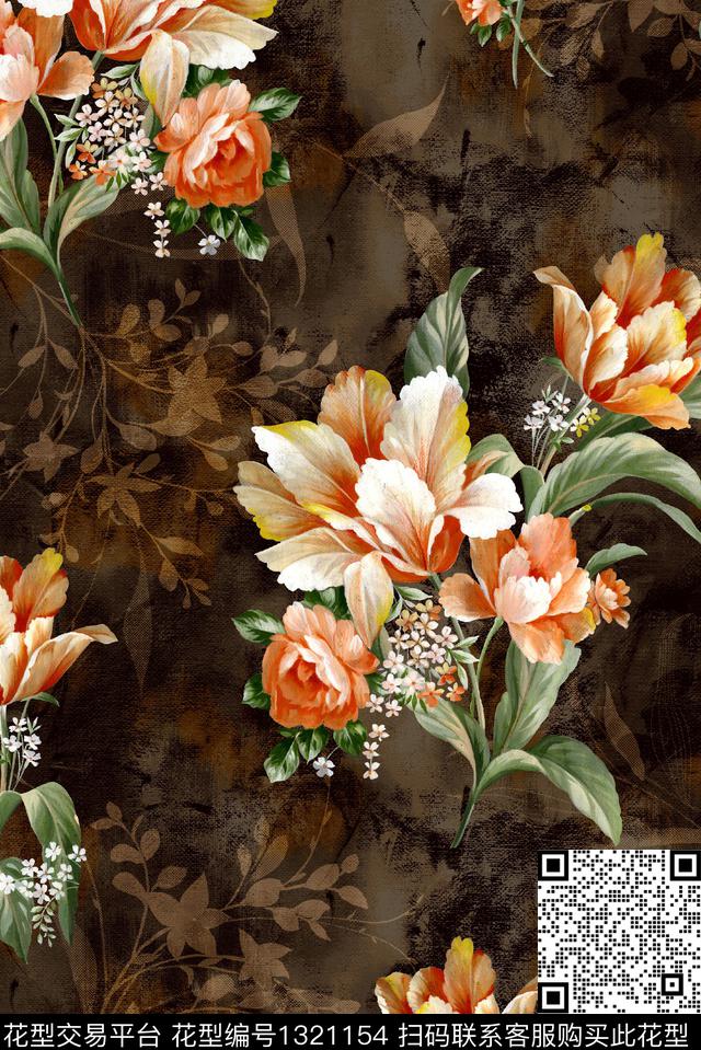 民族花卉大牌风手绘花卉数码印花华亿平台下载（图片编号: 1321154） - 瓦栏（Walan）