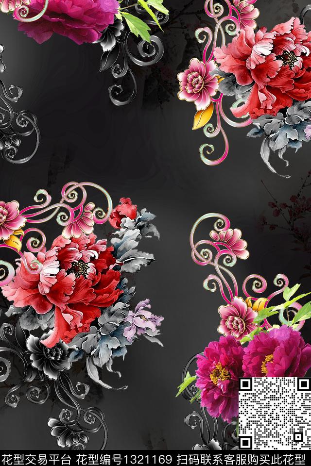 香云纱中国风真丝数码印花华亿平台下载（图片编号: 1321169） - 瓦栏（Walan）