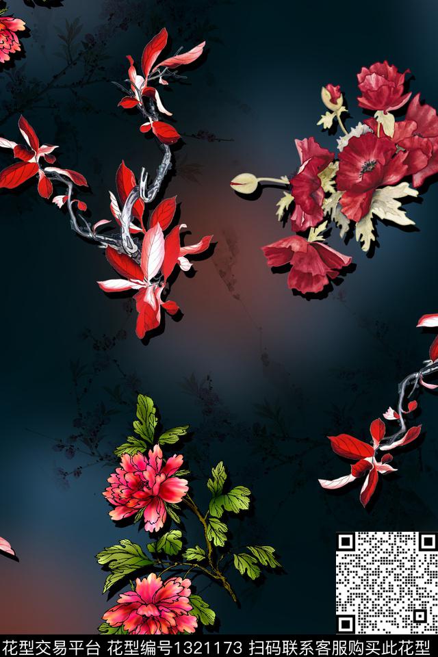 香云纱中国风真丝数码印花华亿平台下载（图片编号: 1321173） - 瓦栏（Walan）