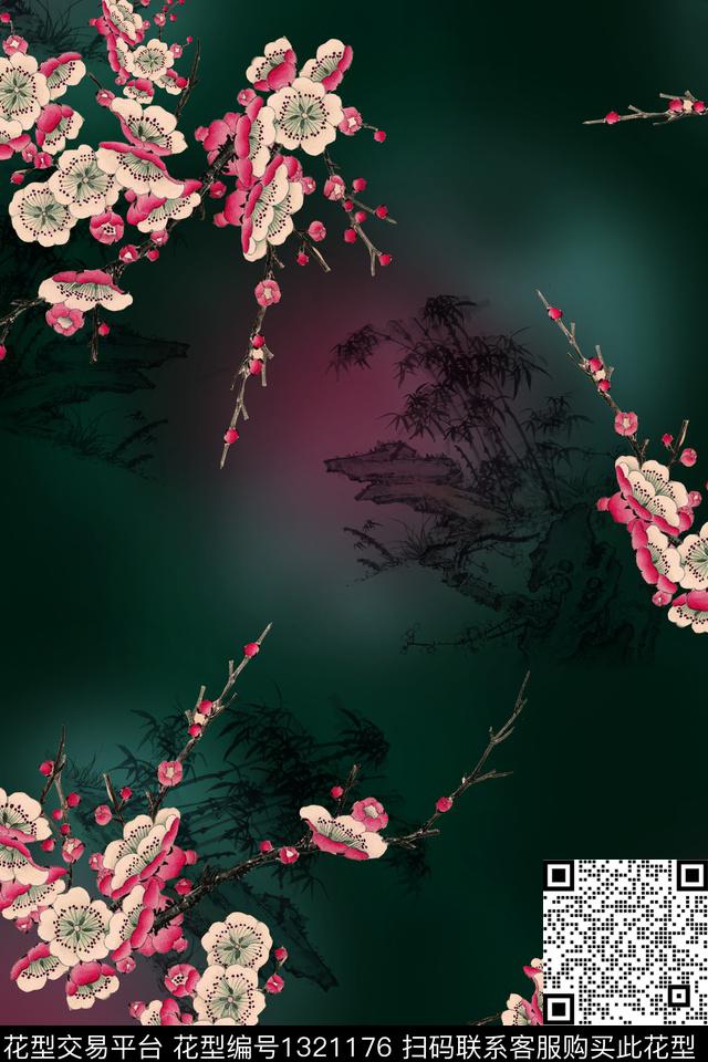 香云纱中国风真丝数码印花华亿平台下载（图片编号: 1321176） - 瓦栏（Walan）