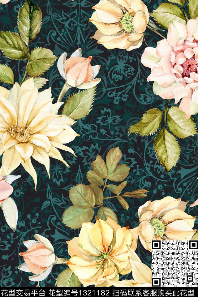 床品花卉满版散花数码印花华亿平台下载（图片编号: 1321182） - 瓦栏（Walan）