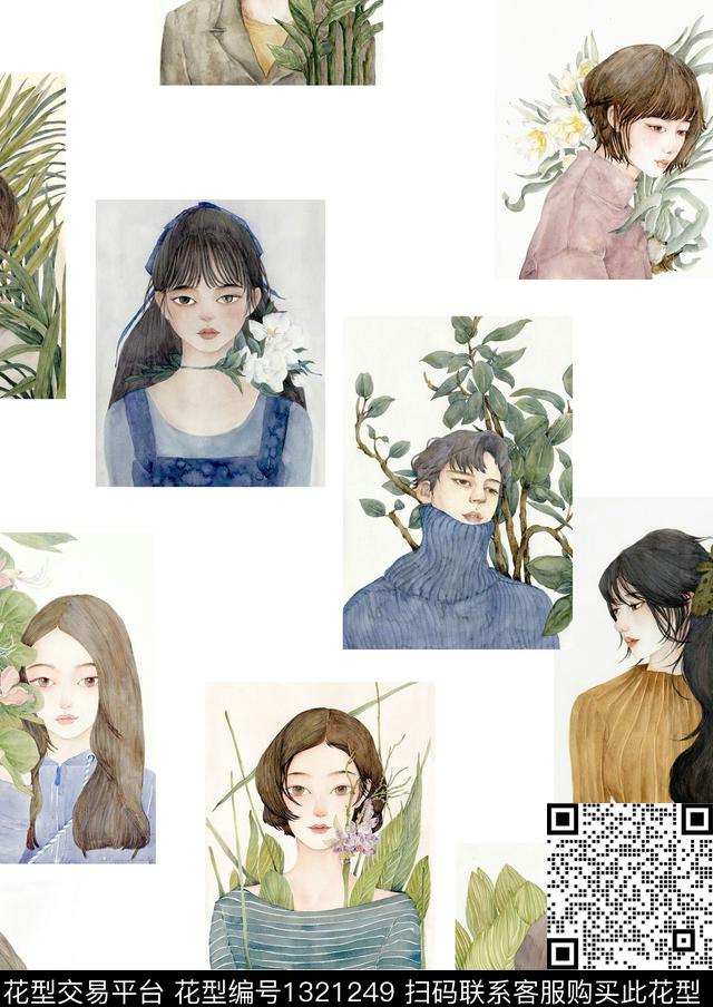 插画女装手绘数码印花华亿平台下载（图片编号: 1321249） - 瓦栏（Walan）