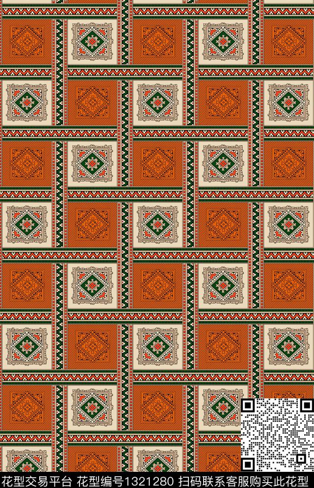 格子几何大牌风数码印花华亿平台下载（图片编号: 1321280） - 瓦栏（Walan）