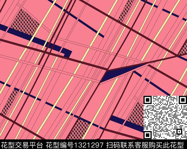 格子几何大牌风数码印花华亿平台下载（图片编号: 1321297） - 瓦栏（Walan）