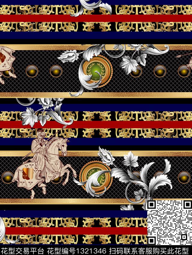 欧式定位花古典花纹混合拼接数码印花华亿平台下载（图片编号: 1321346） - 瓦栏（Walan）
