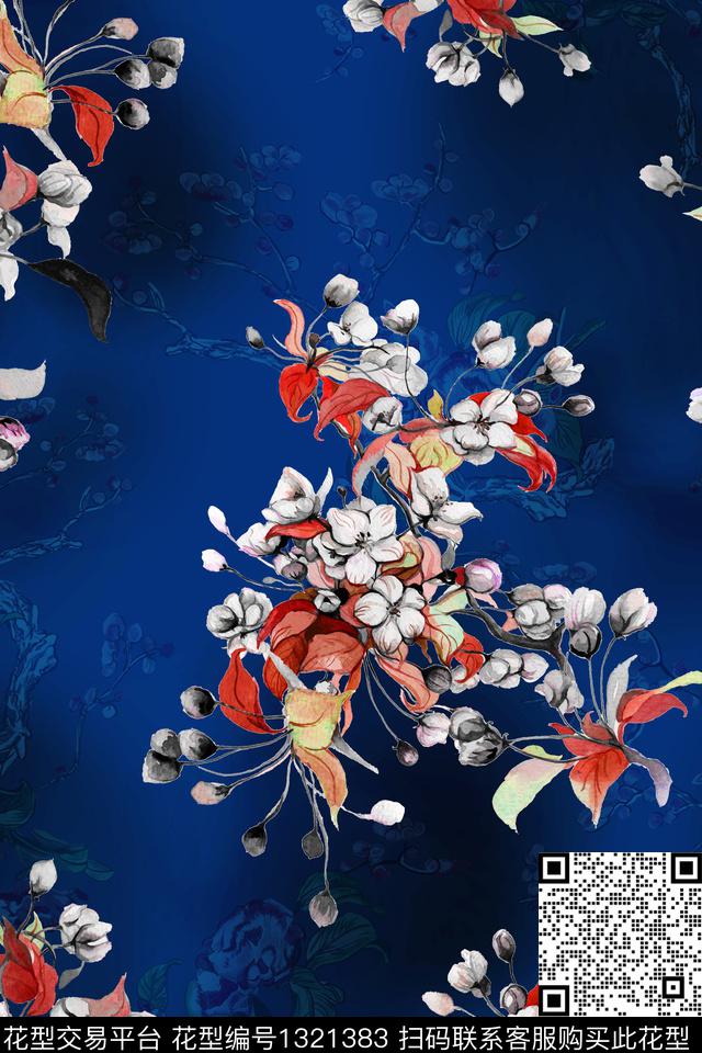 梅花香云纱中国风数码印花华亿平台下载（图片编号: 1321383） - 瓦栏（Walan）